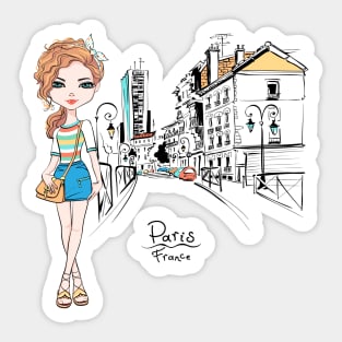 Vector fashion girl in summer clothes in Paris Sticker